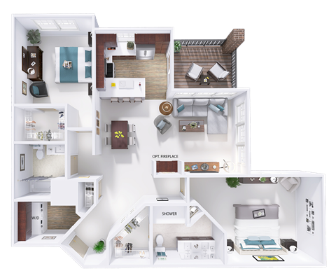 Floor plan for 2 beds, 2 baths, 1248 sqft